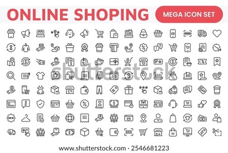 Shopping Icon Set. Vibrant and engaging icons for enhancing e-commerce platforms, perfect for product listings, cart management, and checkout processes to elevate the online shopping experience.