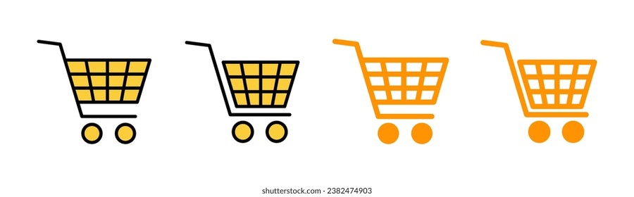 Juego de iconos de compras para aplicaciones web y móviles. Signo y símbolo del carro de la compra. Icono de trolebús