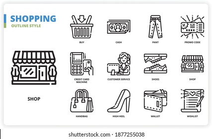Shopping icon set for website, application, printing, document, poster design, etc.