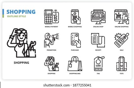 Shopping icon set for website, application, printing, document, poster design, etc.