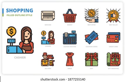 Shopping icon set for website, application, printing, document, poster design, etc.