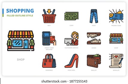Shopping icon set for website, application, printing, document, poster design, etc.