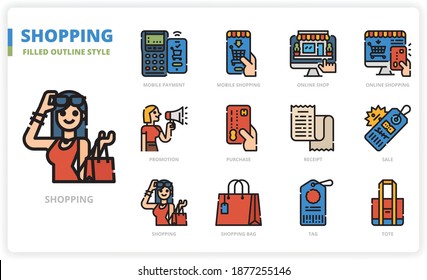 Shopping icon set for website, application, printing, document, poster design, etc.