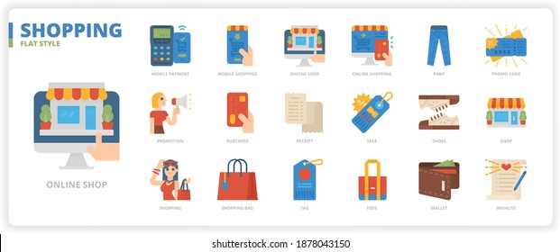 Shopping icon set for website, application, printing, document, poster design, etc.