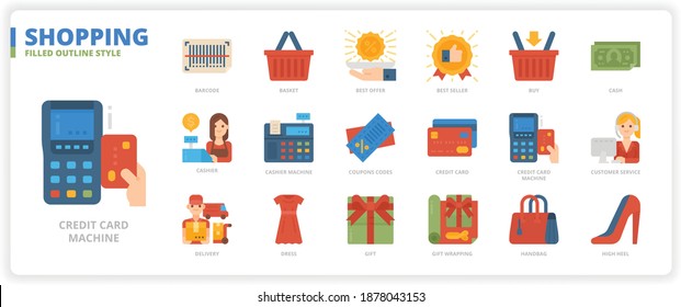 Shopping icon set for website, application, printing, document, poster design, etc.