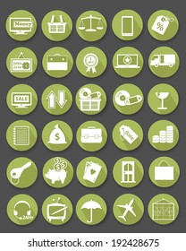 Shopping icon set,Flat icons,Green version,vector