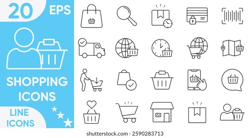 Shopping icon set.shopping, store, delivery, promotion, sale, Payment, Collection list products, bank card, bag, terminal, gifts, shopping cart and more.Vector and illustrator set.