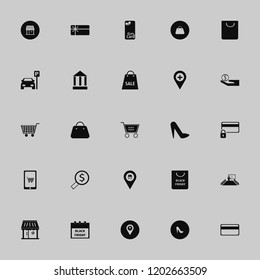 shopping icon. shopping vector icons set present new idea, bank, women shoes and black friday calendar