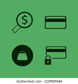 shopping icon. shopping vector icons set credit card, looking money, credit card lock and handbag