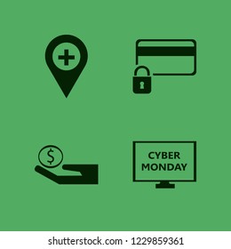 shopping icon. shopping vector icons set credit card lock, cyber monday computer, hospital location and money hand