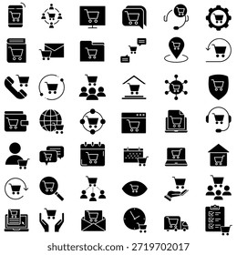 Ícone de compras conjunto de vetores. Compras online Coleção de sinais de ilustração. Símbolo de compras. Logotipo da venda.