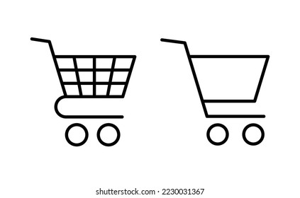 Vector de iconos de compras para aplicaciones web y móviles. Signo y símbolo del carro de la compra. Icono de trolebús
