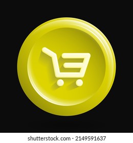 Shopping Icon. Yellow Round Button. Vector illustration