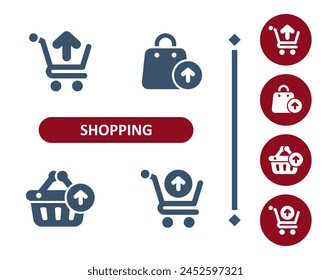 Shopping icons. Shopping bag, bag, gift bag, shopping cart, shopping basket, cart, basket icon. Professional, 32x32 pixel perfect vector icon.