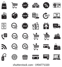 Shopping Icons. Black Flat Design. Vector Illustration.