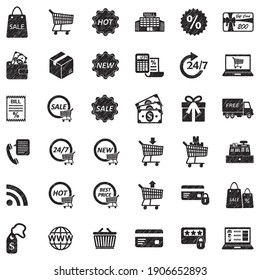Iconos de compras. Diseño de esgrima negra. Ilustración vectorial.