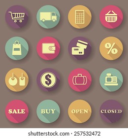 Shopping icons. Bright colors. Vector buttons. Original design   