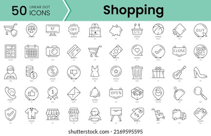 shopping Icons bundle. Linear dot style Icons. Vector illustration