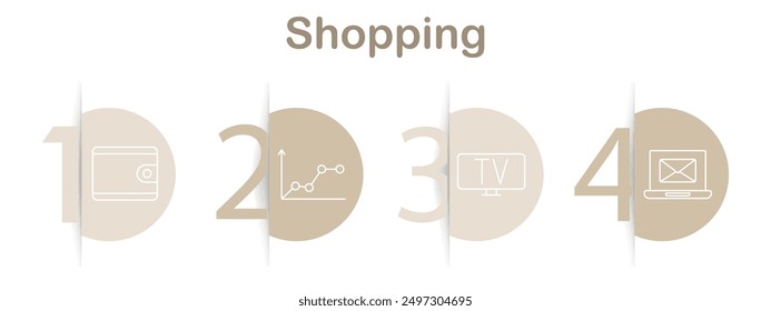 Shopping icons. Calculator, package box, shopping cart, discount tag, basket, money, empty box, shopping bag, percentage, product box, sale. Linear e-commerce illustrations.