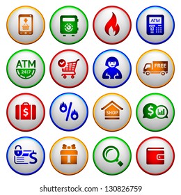 Shopping Icons. Colorful round buttons, vector illustration