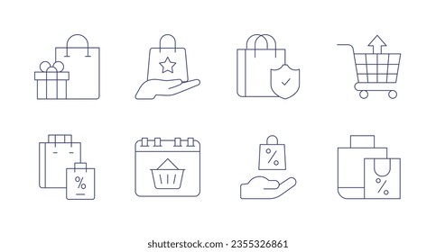 Iconos de compras. Trazo editable. Con bolso de compra, compra, carrito, cesta.