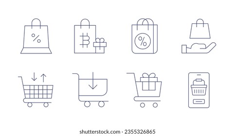 Shopping icons. Editable stroke. Containing shopping bag, cart, shopping trolley, mobile.