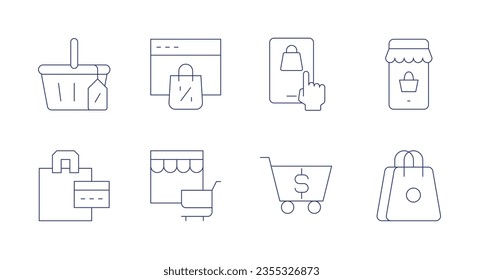 Shopping icons. Editable stroke. Containing shopping basket, online shopping, bag, shopping cart.