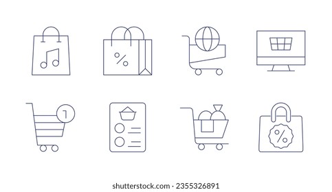 Shopping icons. Editable stroke. Containing shopping bag, shopping cart, online, list.
