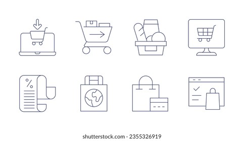 Shopping icons. Editable stroke. Containing online shopping, cart, shopping basket, list, shopping bag.