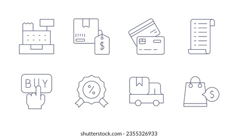 Shopping icons. Editable stroke. Containing cash machine, pricing, credit card, shopping list, buy, discount, standard, shopping.