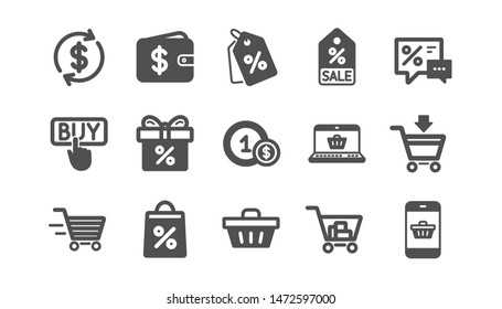 Shopping icons. Gift, Percent sign and Sale discount. Delivery classic icon set. Quality set. Vector