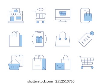 Shopping icons. Line Duotone style, editable stroke. online, bag, online shopping, loyalty, mall, free, shopping cart, online shop.