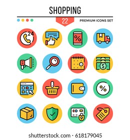 Shopping icons. Modern thin line icons set. Premium quality. Outline symbols, graphic elements collection, concepts, flat line icons for web design, mobile apps, ui, infographics. Vector illustration