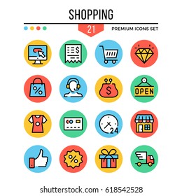 Shopping icons. Modern thin line icons set. Premium quality. Outline symbols, graphic elements, concepts, flat line icons for web design, mobile apps, ui, infographics. Vector illustration