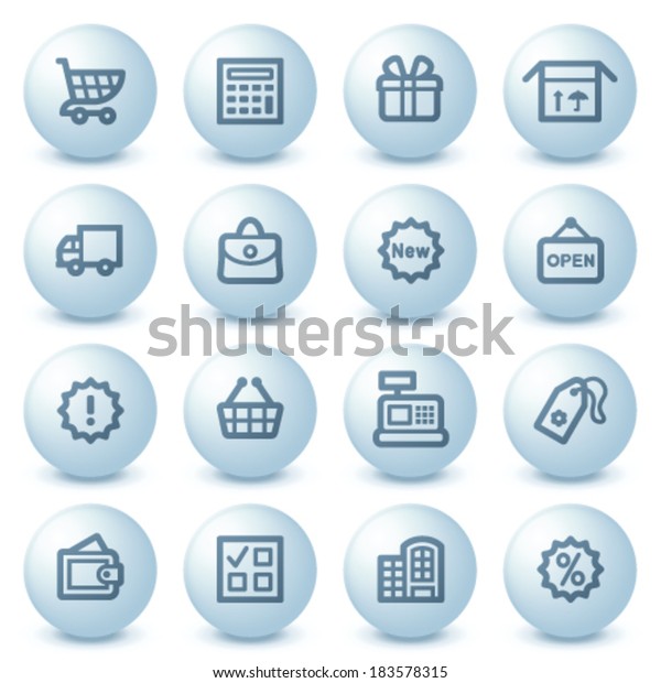 Shopping  icons on blue\
buttons.