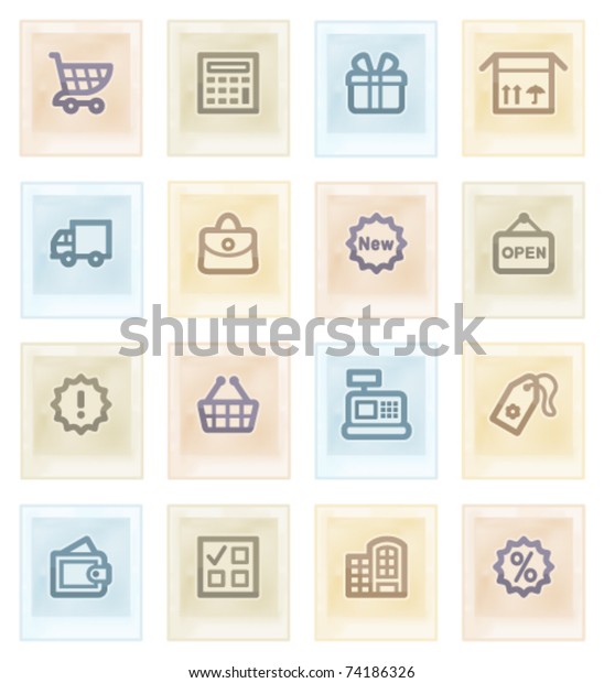 Shopping icons on color\
paper.