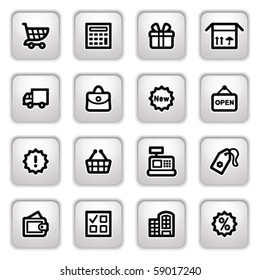 Shopping icons on gray buttons.