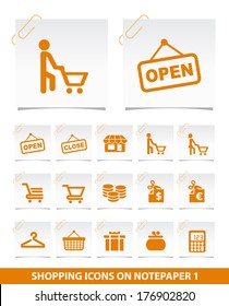 Shopping Icons on Notepaper Icons 1.