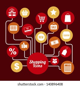 shopping icons over red background vector illustration