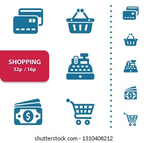 Shopping Icons. Professional, pixel perfect icons, EPS 10 format, optimized for 32p and 16p (4x magnification for preview).