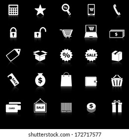 Shopping icons with reflect on black background, stock vector
