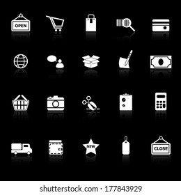 Shopping icons with reflect on black background, stock vector