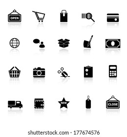 Shopping icons with reflect on white background, stock vector