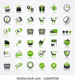 Shopping icons with reflection.