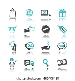 shopping icons with reflection isolated on white background