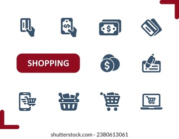 Shopping Icons. Retail, Commerce, E-commerce, Online Shopping, Money, Buy, Pay, Cash, Cart, Basket Icon. Professional, pixel perfect vector icon set.