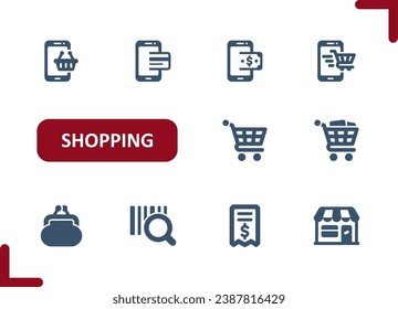 Shopping Icons. Retail, Commerce, E-commerce, Online Shopping, Smartphone, Shop, Cart Icon. Professional, pixel perfect vector icon set.