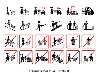 Shopping icons. Rules for using shopping carts and trolley.