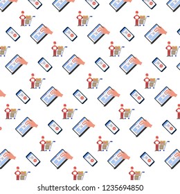 shopping icons seamless pattern online mobile computer application delivery service white background flat