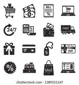 Shopping Icons. Set 2. Black Scribble Design. Vector Illustration.